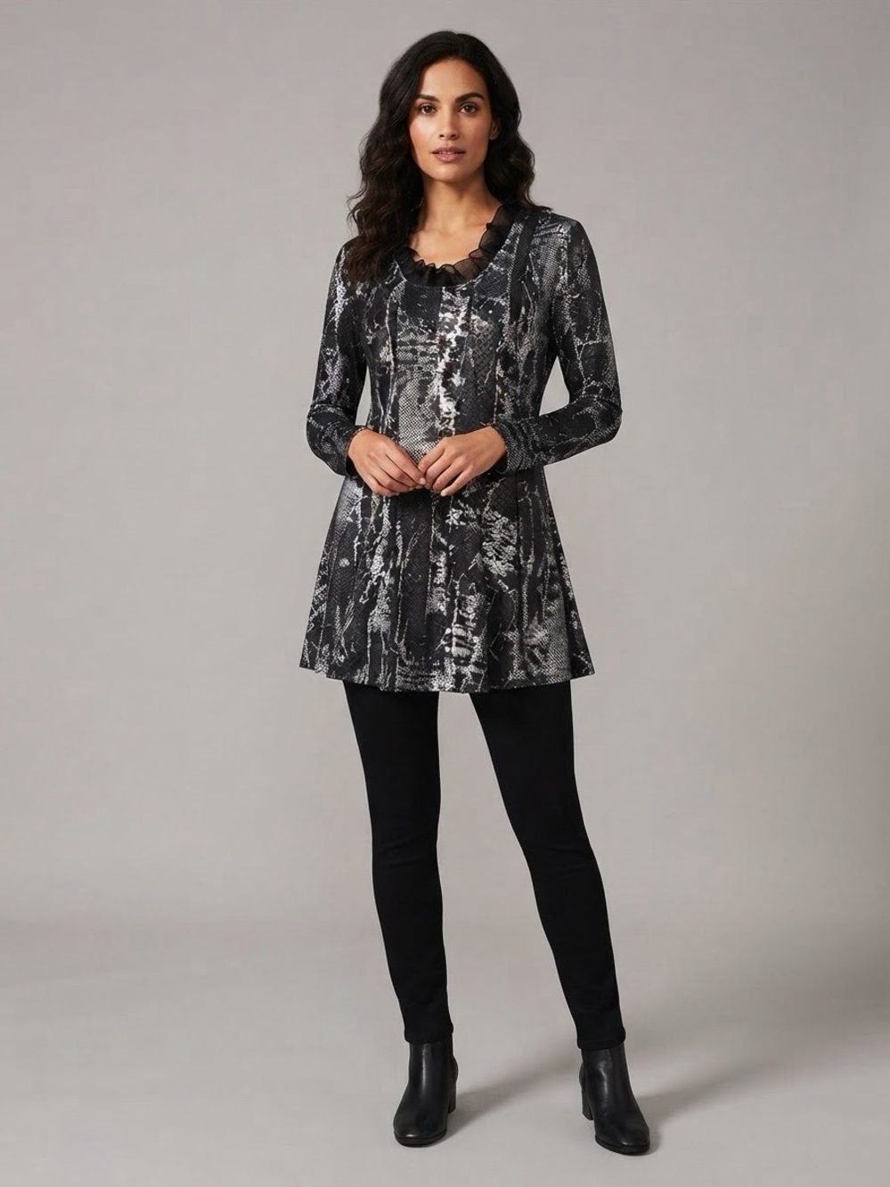 Vintage Frank Layman Black Snake Print Tunic Sz- 16 Whimsigoth Edgy Avant Grade